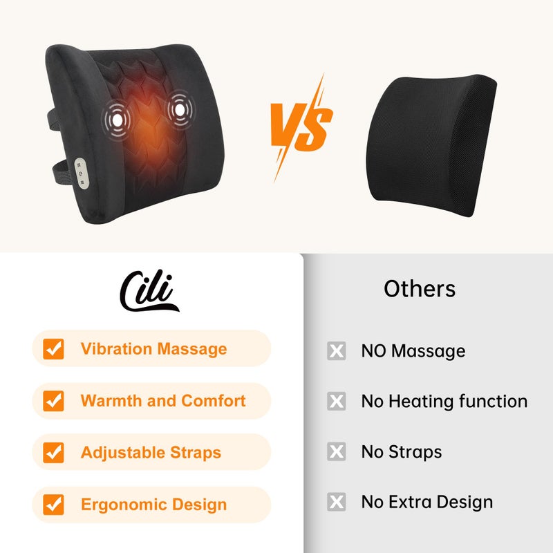 CILI Lumbar Support Pillow for Office Chair, Heated Back Support Pillow with Vibration, Back Massager for Chair, Back Rest Cushion Pillow for Desk Chair Sofa, Gifts for Mom Dad Women Men - Image 2