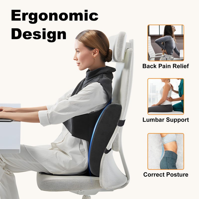 CILI Lumbar Support Pillow for Office Chair, Heated Back Support Pillow with Vibration, Back Massager for Chair, Back Rest Cushion Pillow for Desk Chair Sofa, Gifts for Mom Dad Women Men - Image 3
