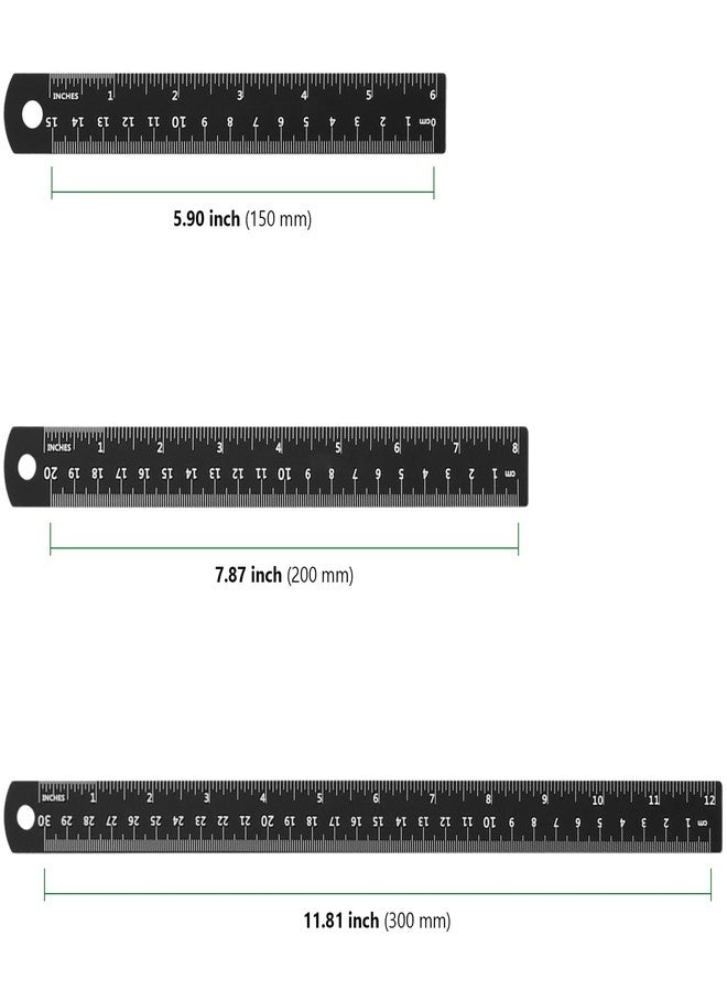 مجموعة مسطرة معدنية سوداء من هاكزيون، 30 قطعة، مسطرة من سبائك الألومنيوم بمقاس 6/8/12 بوصة مع جدول تحويل من بوصة إلى سم، مجموعة مسطرة معدنية مترية للهندسة المكتبية والقياس والرسم - Image 2