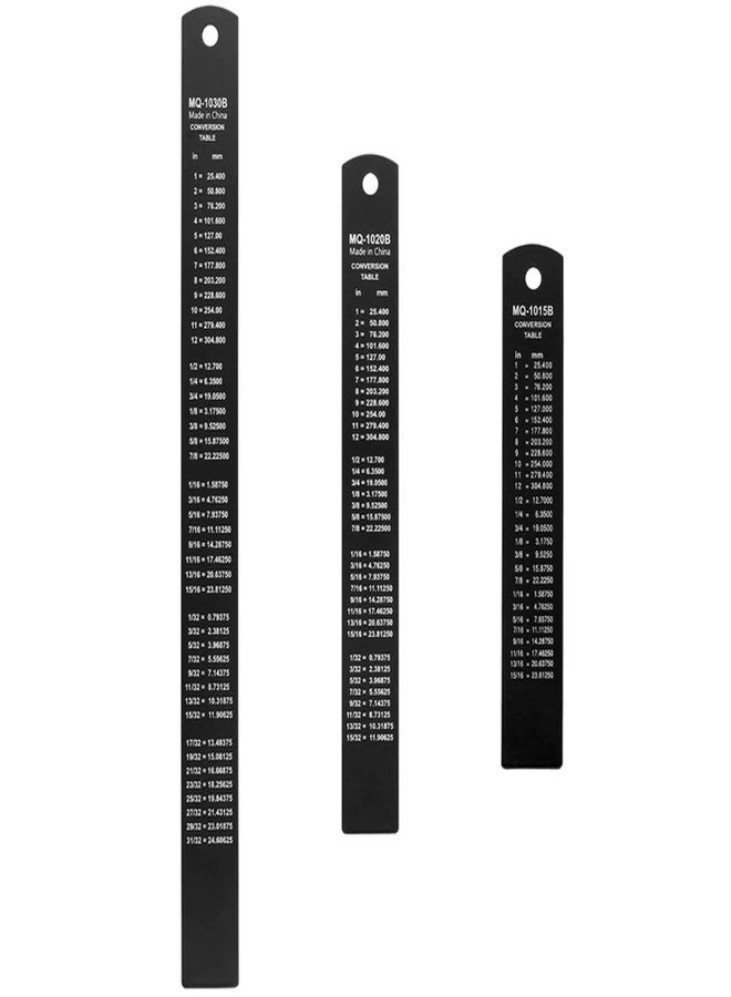 مجموعة مسطرة معدنية سوداء من هاكزيون، 30 قطعة، مسطرة من سبائك الألومنيوم بمقاس 6/8/12 بوصة مع جدول تحويل من بوصة إلى سم، مجموعة مسطرة معدنية مترية للهندسة المكتبية والقياس والرسم - Image 3