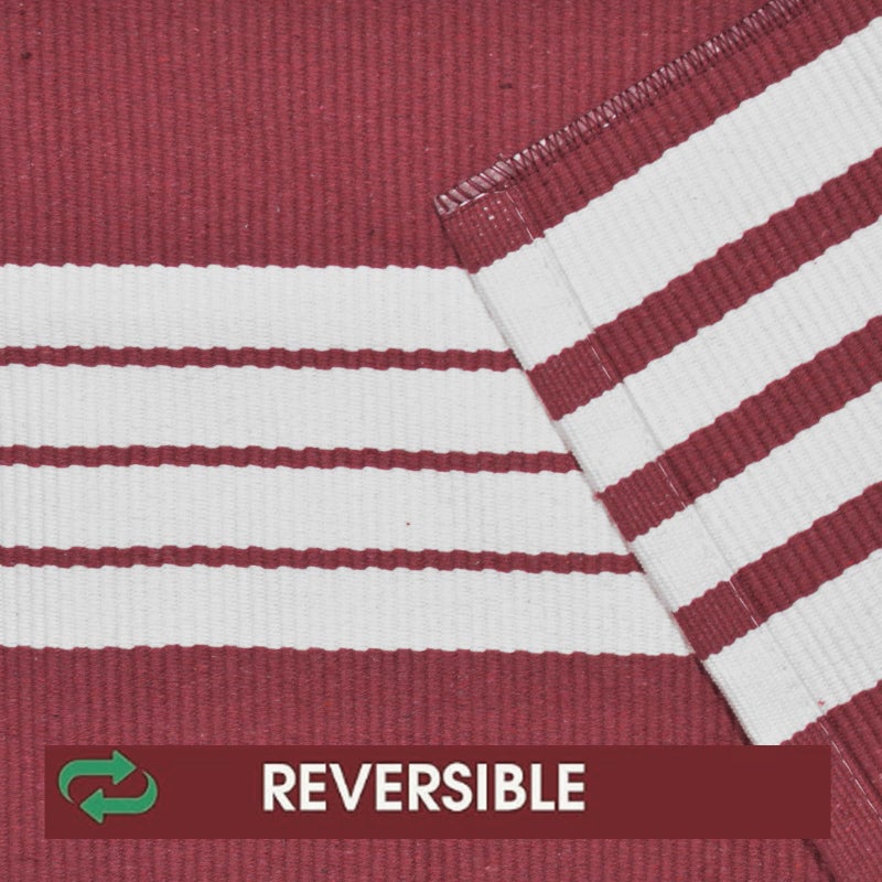 USTIDE Red and White Striped Outdoor Rug 35.4'' x 59''Cotton Hand-Woven Rug Washable Outdoor Doormats Outdoor Entrance Mat for Front Door Kitchen Entryway Patio Front Porch Christmas Door Mat - Image 3
