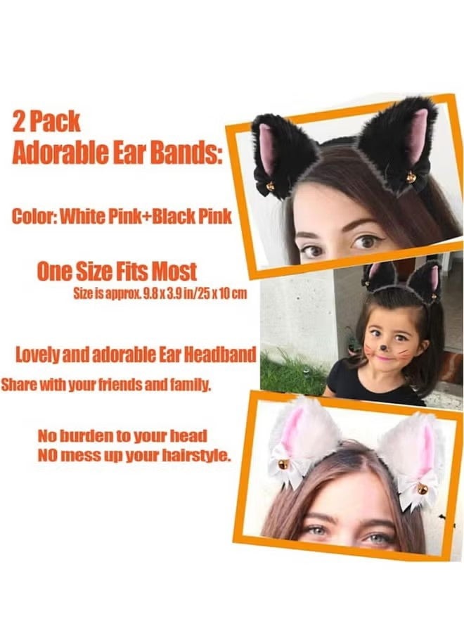 YJ Pack of 2 Plush Cat & Fox Ears Headbands | Cute Anime Cosplay Hair Accessories for Kids & Women - Image 3