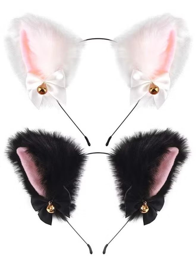 YJ Pack of 2 Plush Cat & Fox Ears Headbands | Cute Anime Cosplay Hair Accessories for Kids & Women - Image 1