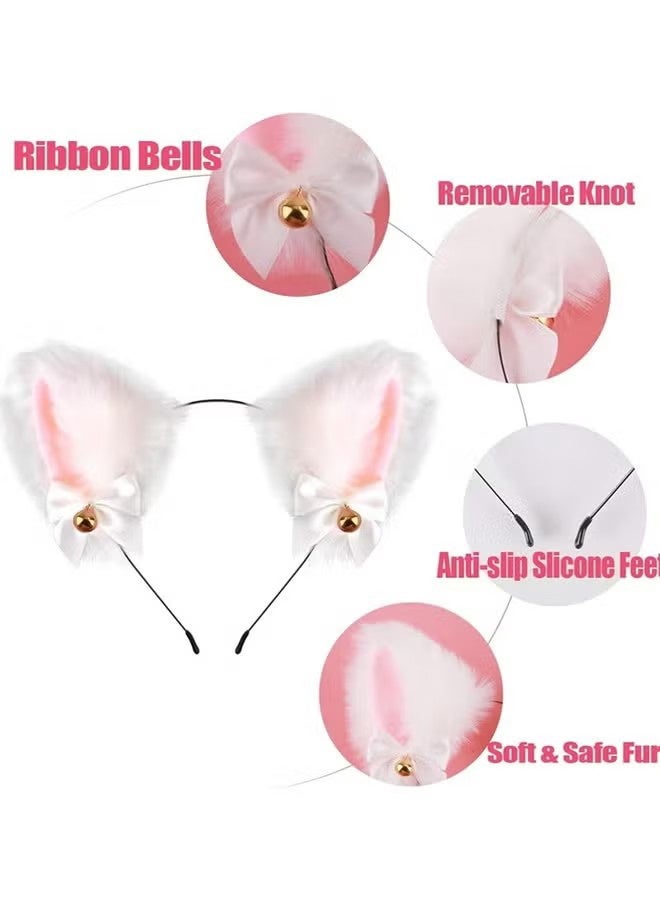 YJ Pack of 2 Plush Cat & Fox Ears Headbands | Cute Anime Cosplay Hair Accessories for Kids & Women - Image 2