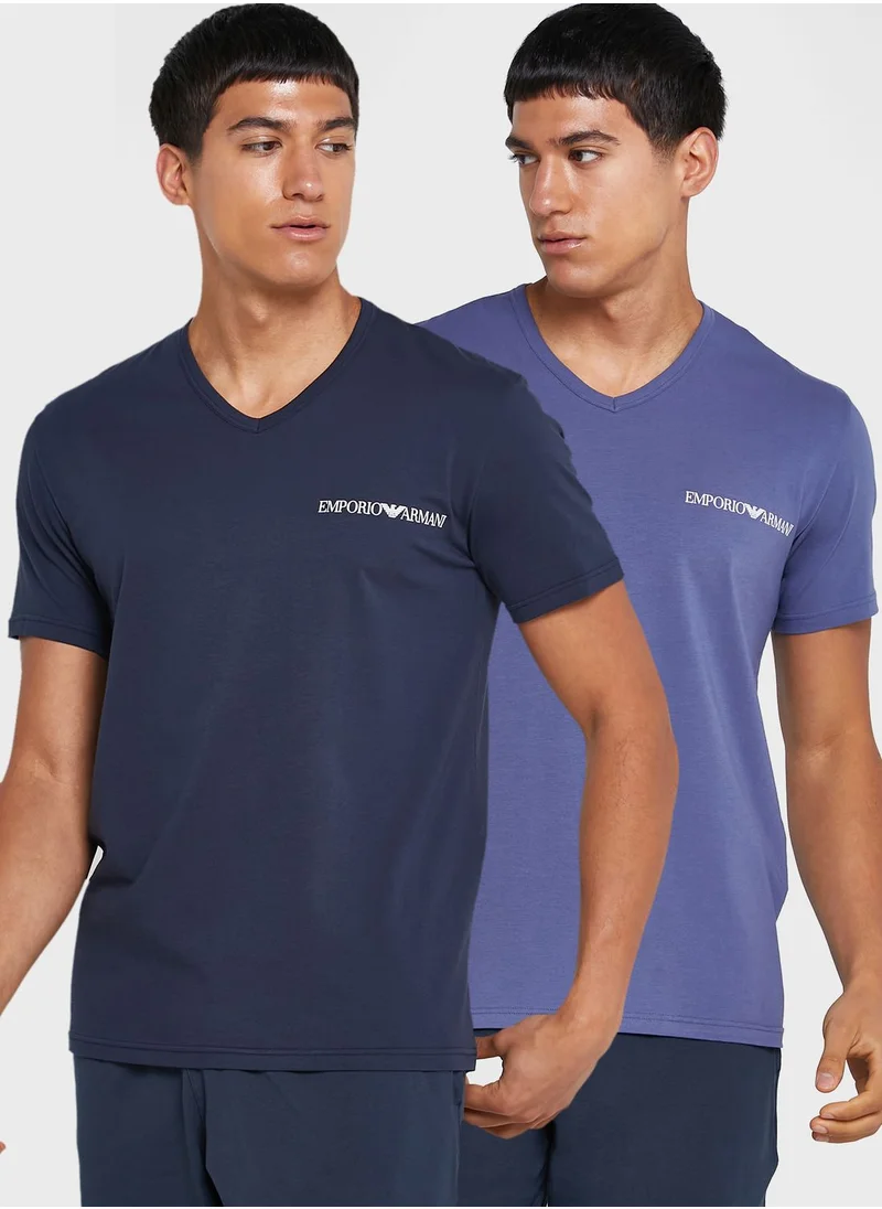 EMPORIO ARMANI 2 Pack Logo V-Neck T-Shirts