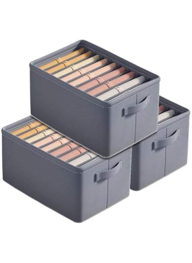 HOOKOR 3 Pack Wardrobe Clothes Organizer, Gray Foldable Jeans Drawer Closet Organizer, Fabric Organizer Clothes Storage for Clothes, Jeans, Pants, Sweaters, Dress (25-02)  - Image 1