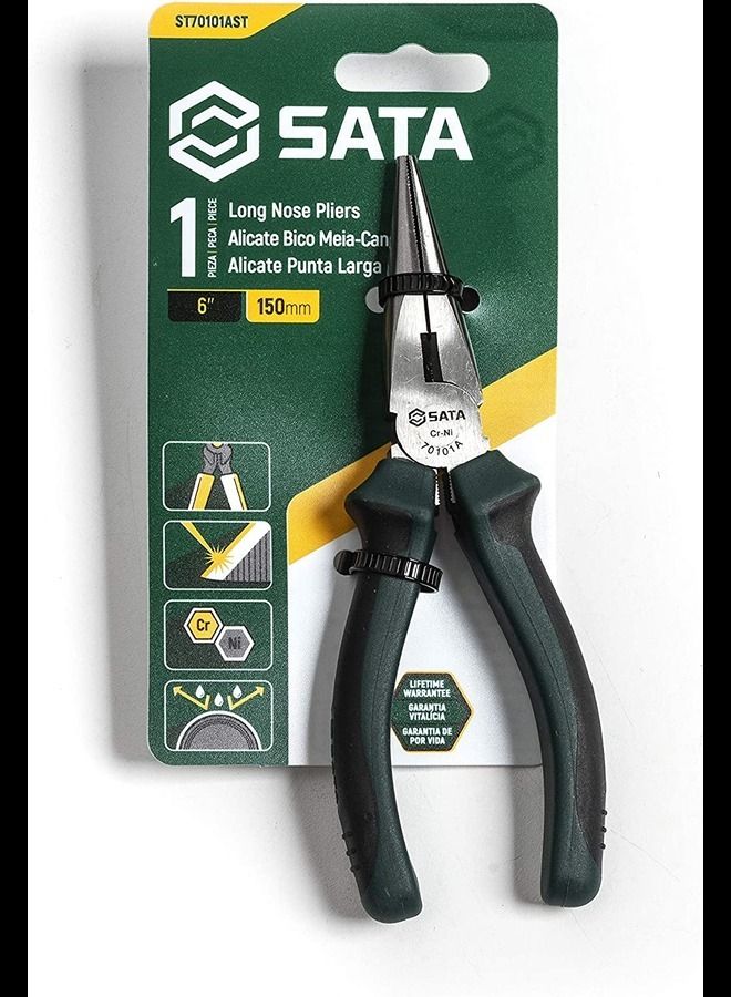 Sata 6" Long Needle Nose Side Cutting Pliers with Nickel Chrome Steel Body  - Image 2