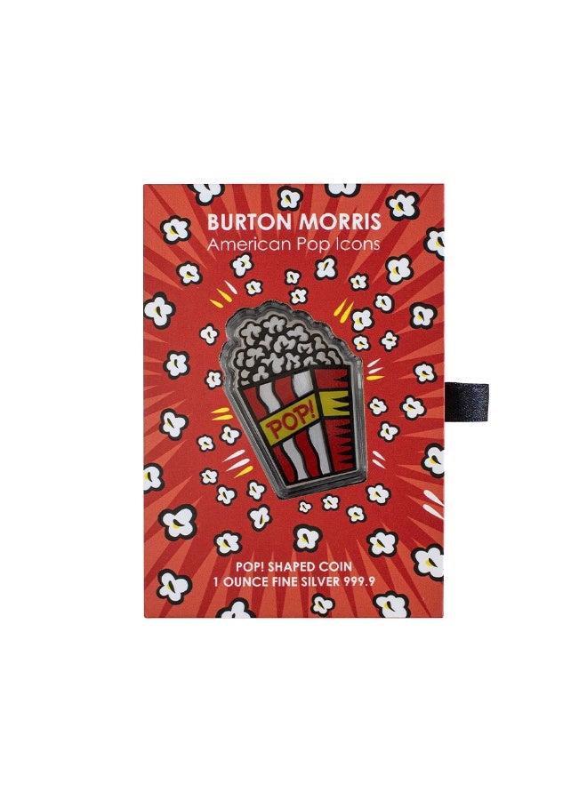 PAMP Burton Morris American Pop Icons Pop! 1oz .9999 Fine Silver Popcorn-Shaped Collectible Coin - Image 2
