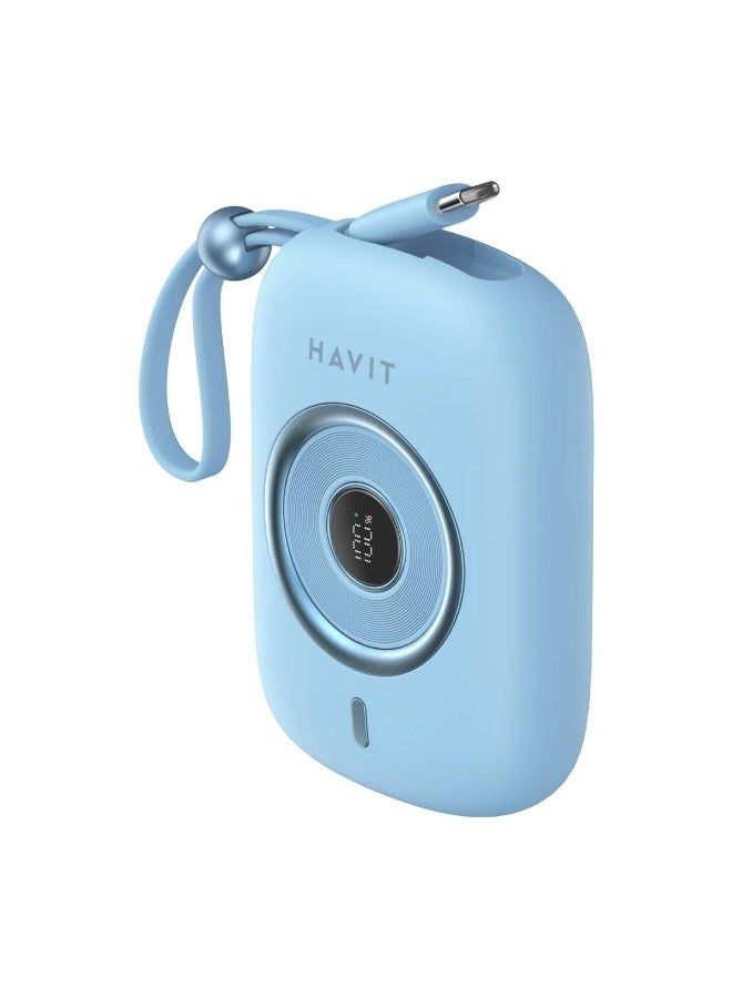 هافيت Havit PB5214 10,000mAh 35W Power Bank with USB-C cable - Mavi - Image 3