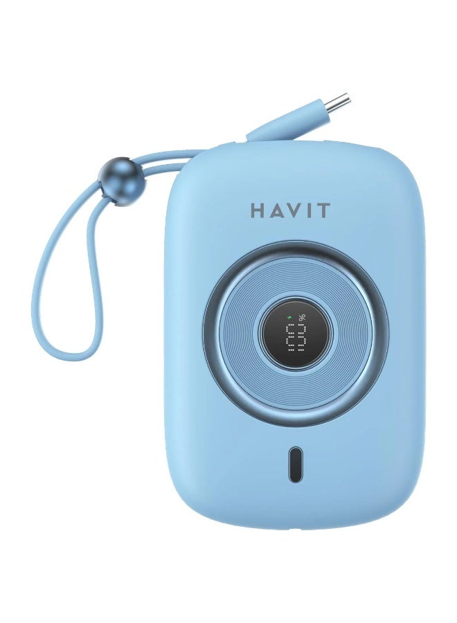 هافيت Havit PB5214 10,000mAh 35W Power Bank with USB-C cable - Mavi - Image 2
