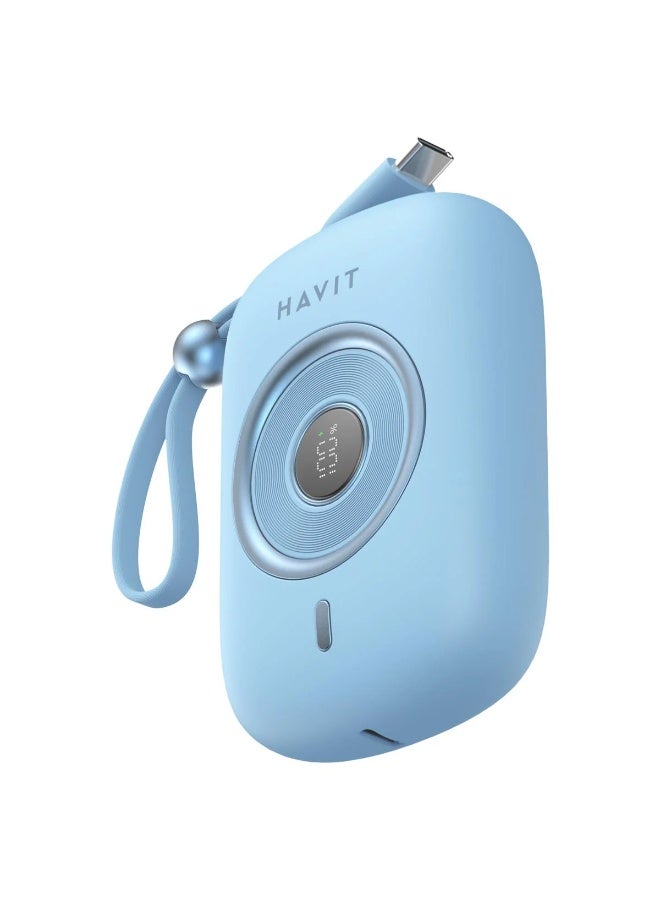 هافيت Havit PB5214 10,000mAh 35W Power Bank with USB-C cable - Mavi - Image 1