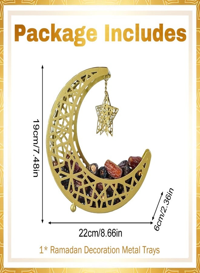 Eforcase Ramadan Decoration Ramadan Trays, Metal Eid Mubarak Plates Moon Star Serving Trays Food Storage Containers Dinner Plate Dessert Platters Crescent Display Tray Holder for Eid Party Favor - Image 3