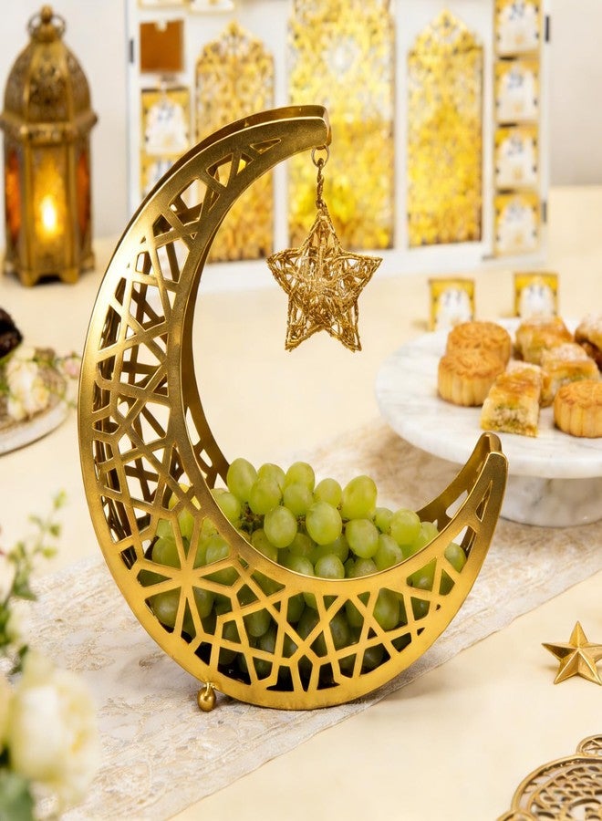 Eforcase Ramadan Decoration Ramadan Trays, Metal Eid Mubarak Plates Moon Star Serving Trays Food Storage Containers Dinner Plate Dessert Platters Crescent Display Tray Holder for Eid Party Favor - Image 1