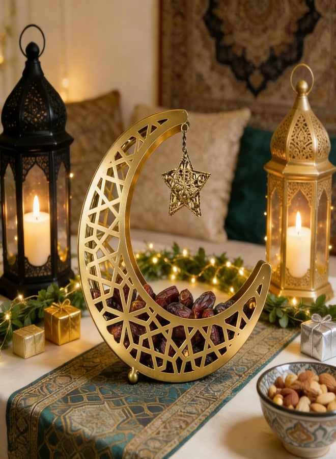 Eforcase Ramadan Decoration Ramadan Trays, Metal Eid Mubarak Plates Moon Star Serving Trays Food Storage Containers Dinner Plate Dessert Platters Crescent Display Tray Holder for Eid Party Favor - Image 5