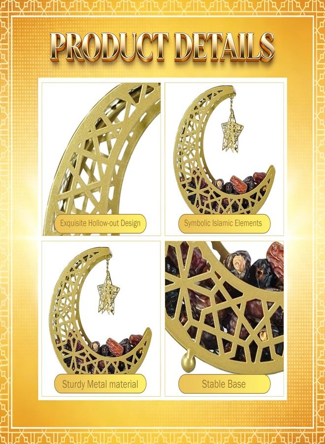 Eforcase Ramadan Decoration Ramadan Trays, Metal Eid Mubarak Plates Moon Star Serving Trays Food Storage Containers Dinner Plate Dessert Platters Crescent Display Tray Holder for Eid Party Favor - Image 4