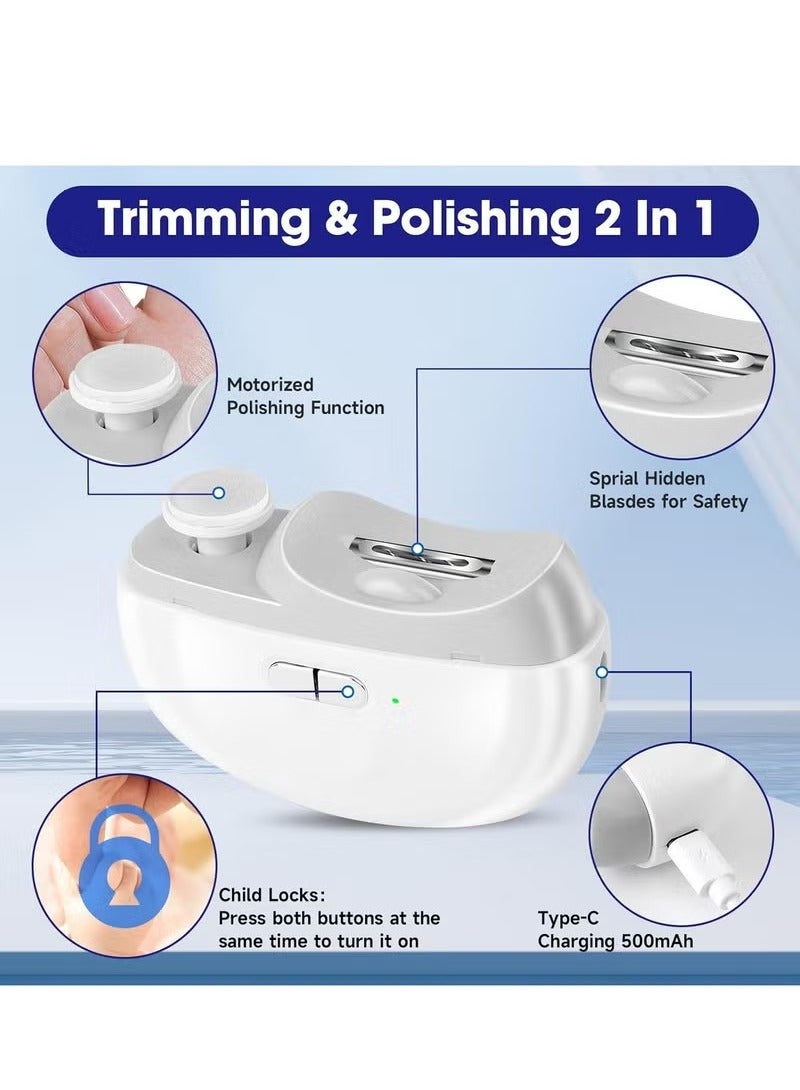 Electric Nail Clipper, 2-in-1 Electric Polishing Automatic Nail Clippers Pro with Light Trimmer, Nail Cutter Manicure for Baby Elderly Care Tools, Nail Trimmer, Electric Polishing Nail Clipper (White)  - Image 2