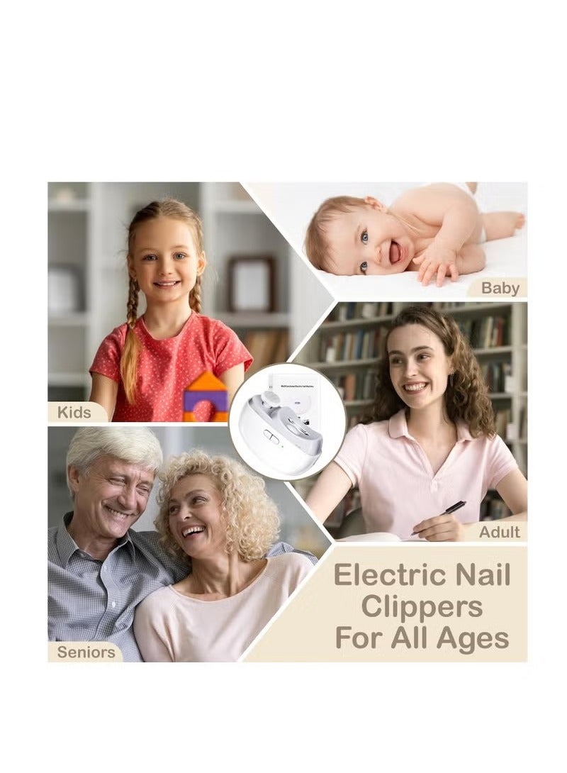 Electric Nail Clipper, 2-in-1 Electric Polishing Automatic Nail Clippers Pro with Light Trimmer, Nail Cutter Manicure for Baby Elderly Care Tools, Nail Trimmer, Electric Polishing Nail Clipper (White)  - Image 5