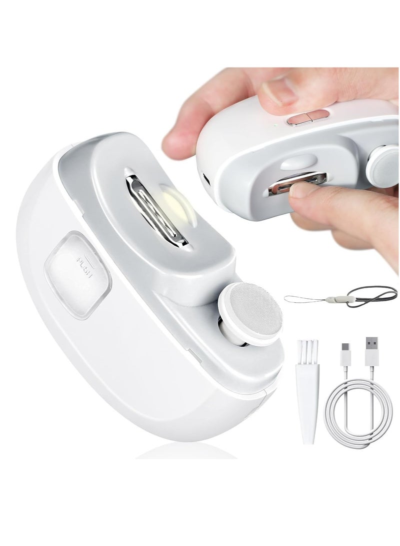 Electric Nail Clipper, 2-in-1 Electric Polishing Automatic Nail Clippers Pro with Light Trimmer, Nail Cutter Manicure for Baby Elderly Care Tools, Nail Trimmer, Electric Polishing Nail Clipper (White)  - Image 1