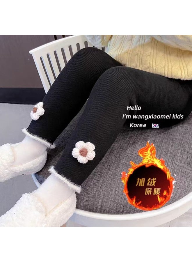 Girls' Leggings Autumn And Winter New Fleece-lined/not Fleece-lined Western Style Little Girl All-match One-piece Velvet Pants Fashion