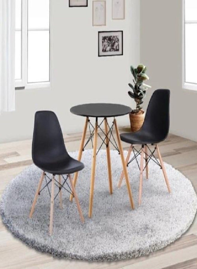Generic Modern design table and chairs set for home and apartment, consisting of two chairs, plastic seats, wooden legs and a metal frame  - Image 1