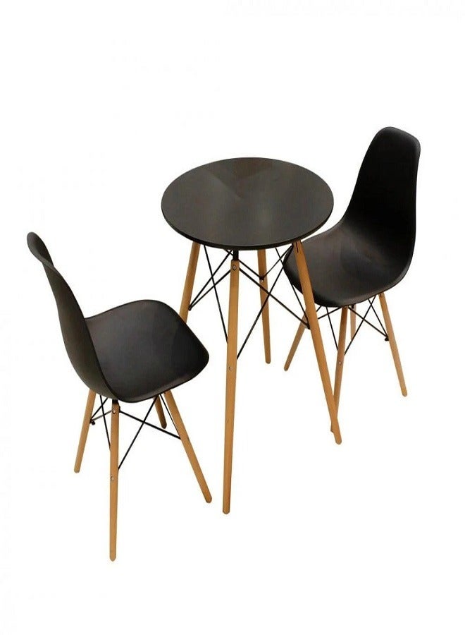 Generic Modern design table and chairs set for home and apartment, consisting of two chairs, plastic seats, wooden legs and a metal frame  - Image 2
