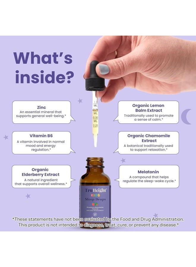TruHeight  Kids Sleep Tincture Ages 2+ (Watermelon Flavor) - Babies, Toddlers & Kids Natural Sleep Aid - Baby, Toddler, Child Melatonin 2 Year Old+ - Vitamin B6, Riboflavin, Zinc, Copper, Lemon Balm - Image 4