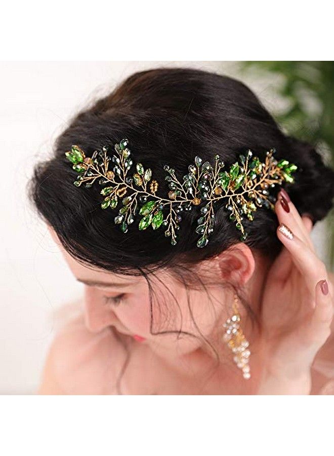 FXmimior Bridal Handmade Fancy Gold Hair Accessory Emerald Rhinestone Headband Emerald Green Crystal Headpiece Emerald Green Wedding Tiaras And Crowns For Women And Girls(Heaband) - Image 4