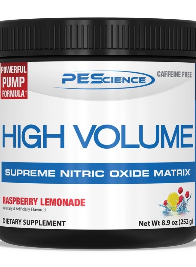 PEScience High Volume Nitric Oxide Booster Pre Workout Powder with L Arginine Nitrate, Raspberry Lemonade, 36 Scoops, Caffeine Free  - Image 1