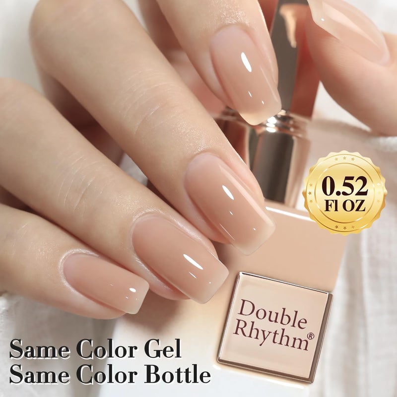 Double Rhythm Translucent Gel Polish Sheer Neutral Natural Light Milky Same Color Same Bottle 15ML Jelly UV Nail Polish Nail Art DIY at Home (Light Cinnamon-A1483) - Image 3