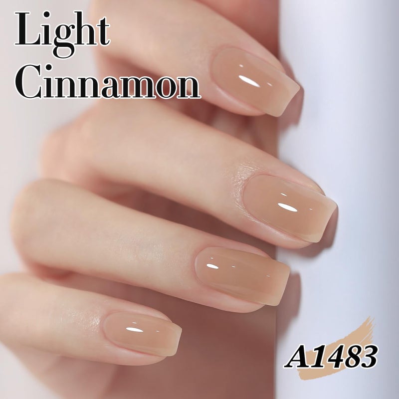 Double Rhythm Translucent Gel Polish Sheer Neutral Natural Light Milky Same Color Same Bottle 15ML Jelly UV Nail Polish Nail Art DIY at Home (Light Cinnamon-A1483) - Image 4