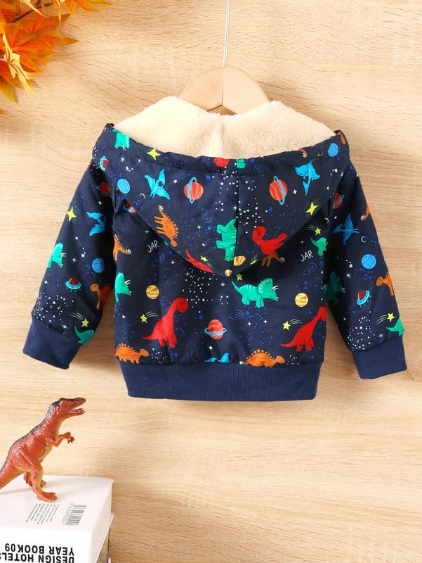 Twosya Baby Boys Fleece Jacket Cartoon Dinosaur Hooded Outerwear Toddler Fall Winter Warm Clothes - Image 3