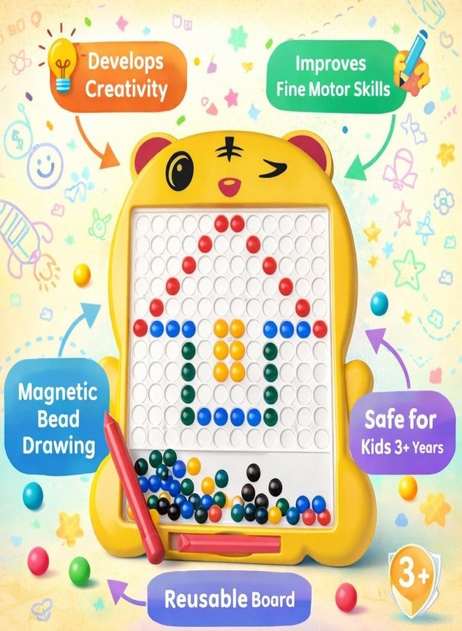 ZYCRONIX Magnetic Drawing Board for Kids with Stylus Pen, Educational Bead Art Learning Toy, Creative Sketch Board for Learning and Fun Activity (Yellow) - Image 2