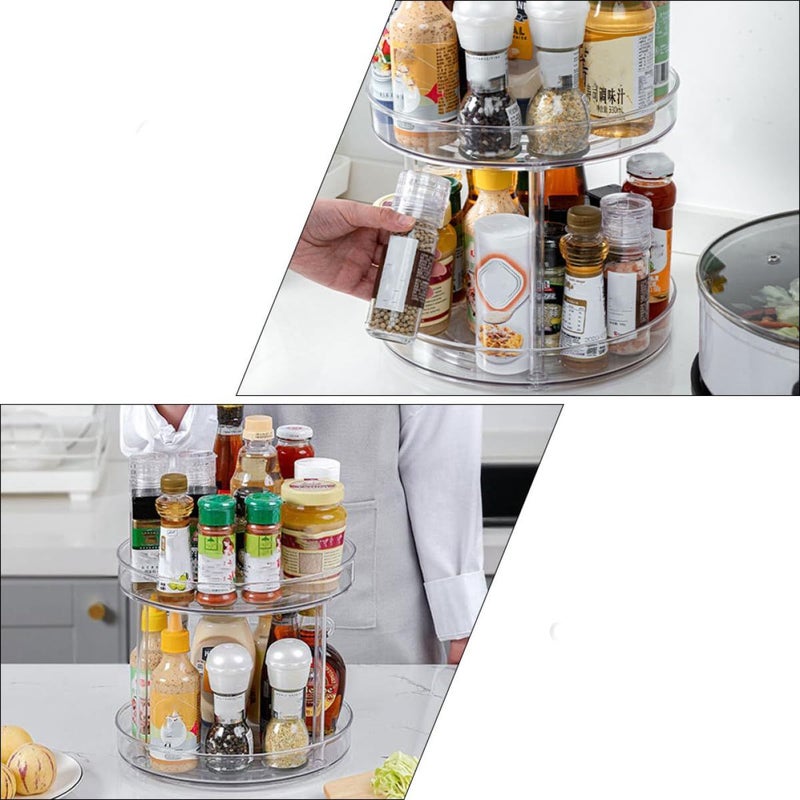 Double Layer Rotating Spice Rack Plastic Kitchen Organizer 2 Tier Storage Shelf For Condiment Bottles Home Pantry Holder For Kitchen Counter And Cabinet - Image 4