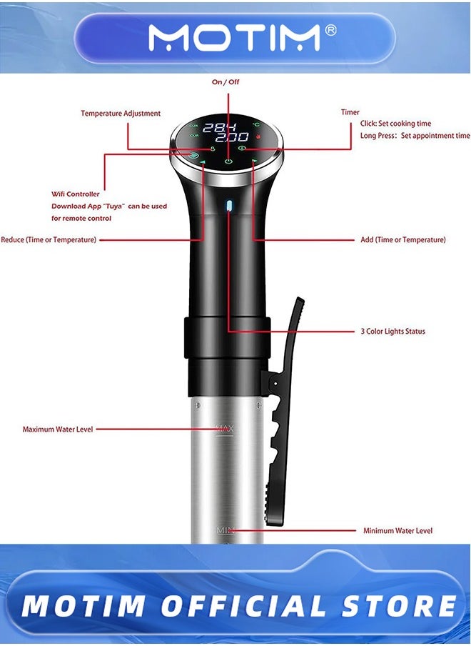 Motim - Sous Vide Cooker, Wi-Fi Immersion Circulator Quiet 1100 Watts Smart Touch Screen APP Control, Accurate Temperature and Time Digital Display Sous Cooker For Restaurant, Home - Image 1