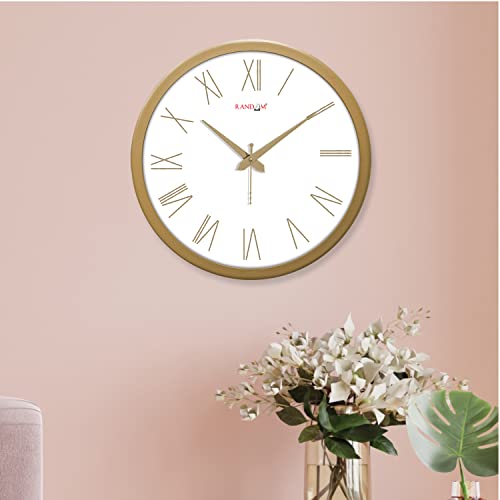 RANDOM 12 Inch Roman Numbers Modern Stylish Tic TOC Wall Clock for Home, Living Room, Bedroom, Lobby, Office, and Kitchen (Golden) - Image 2