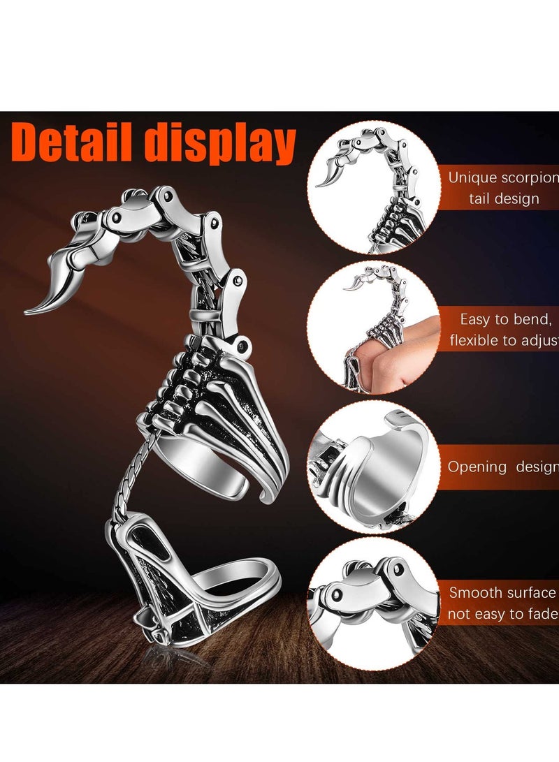SOLARAE Silver Scorpion Ring Knuckle Finger Ring Punk Hinged Activity Rings for Women and Men Party Jewelry(2 Pcs) - Image 2