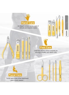 Leipple Manicure Set Professional Nail Clippers Pedicure Kit, 16 pcs Stainless Steel Nail Care Tools Grooming Kit with Luxurious Travel Leather Case for Thick Nails Men Women Gift (Yellow)  - Image 2