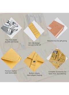 Leipple Manicure Set Professional Nail Clippers Pedicure Kit, 16 pcs Stainless Steel Nail Care Tools Grooming Kit with Luxurious Travel Leather Case for Thick Nails Men Women Gift (Yellow)  - Image 5