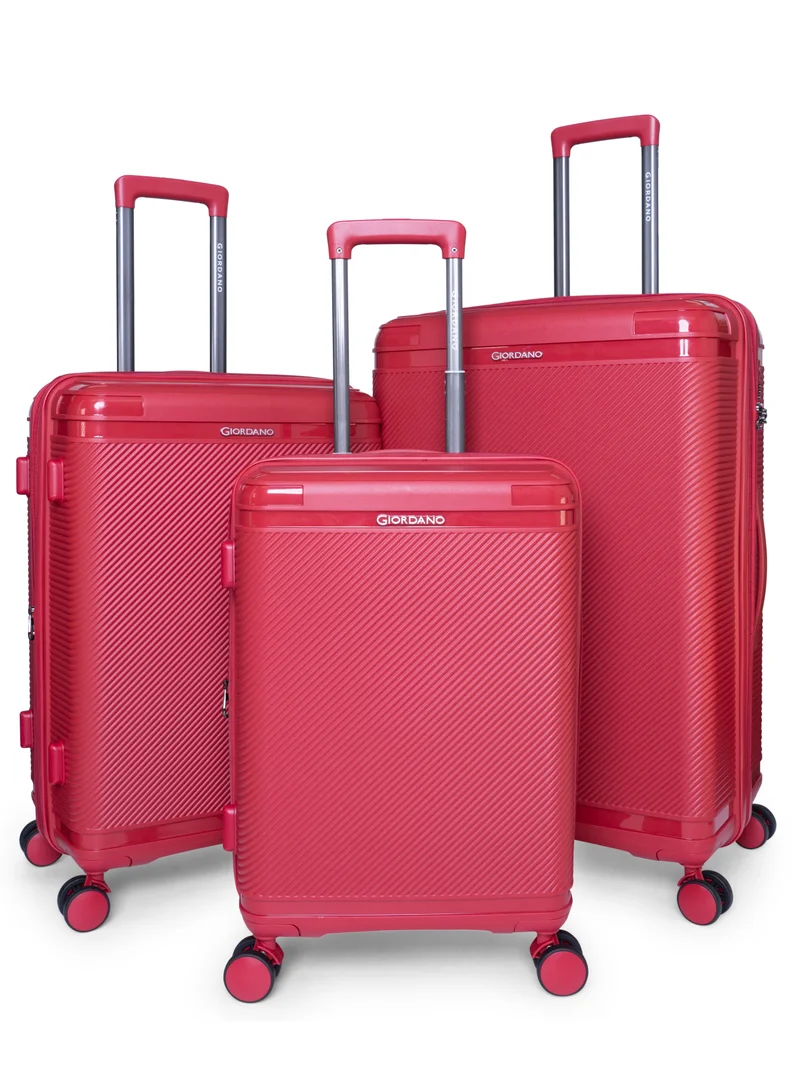 GIORDANO Giordano League Luggage Set PP Hardshell Travel Business Suitcase, Durable Hardside Unbreakable Lightweight Expandable Anti-theft Zip 4 Double Wheel TSA Lock 3pcs Trolley (20+24+28 Inch).Burgundy
