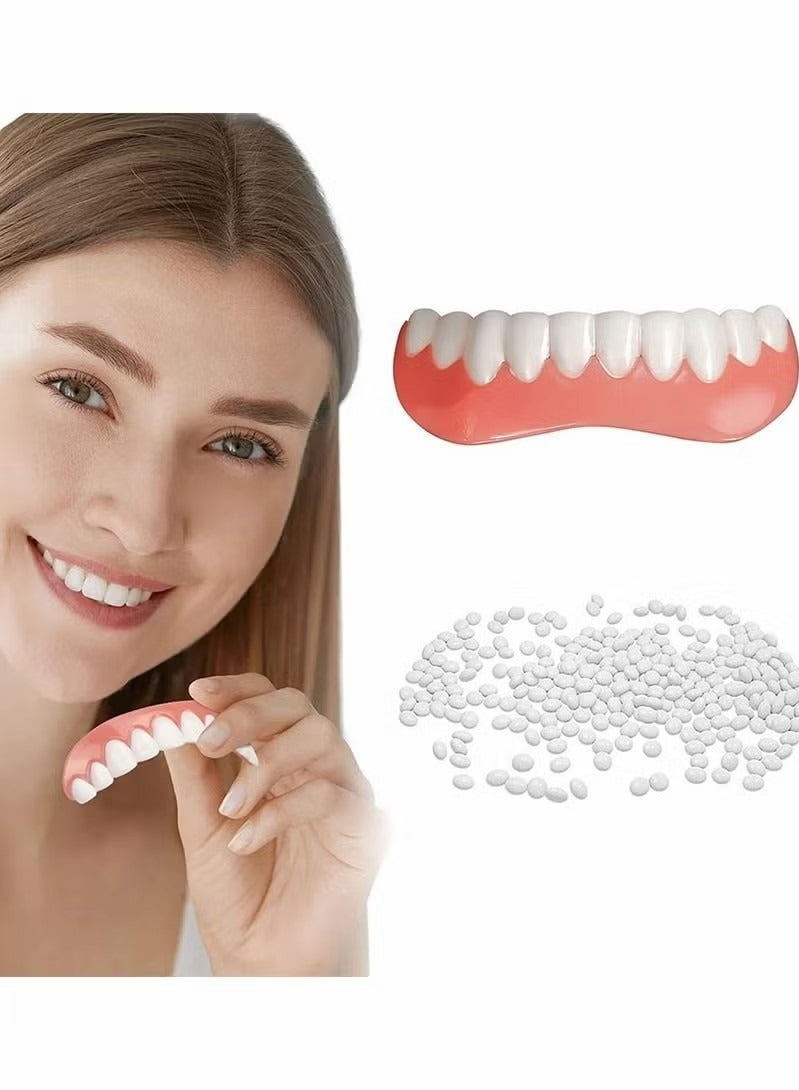 Fake Teeth Dentures Teeth for Women and Men Dental Veneers Temporary Restoration, Nature Comfortable, Protect Your Regain Confident Smile One Size Fits Most (Natural Shade) - Image 1