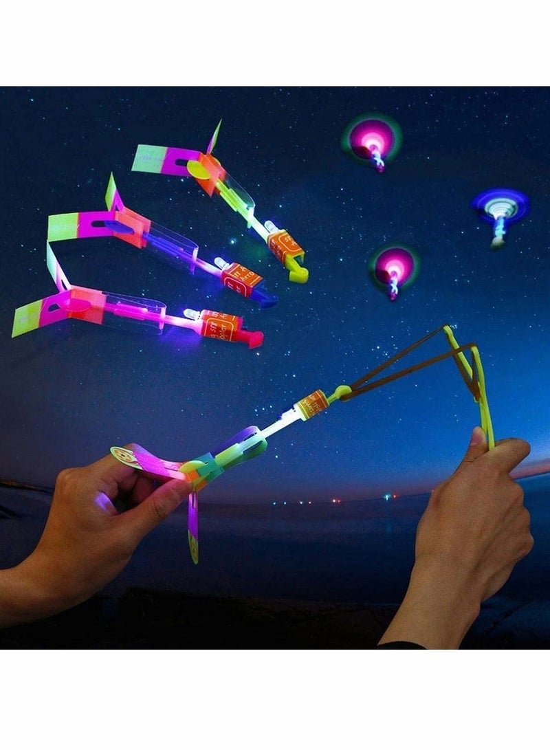 KASTWAVE Rocket Slingshot Flying with LED Lights Glow The Dark Party,12 Launchers + 12 LED Helicopters,Slingshot Amazing Arrow Helicopter Glow Supplies for Kids (24 Pieces) - Image 5