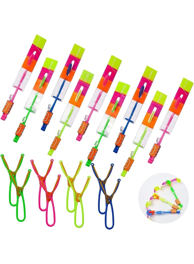 KASTWAVE Rocket Slingshot Flying with LED Lights Glow The Dark Party,12 Launchers + 12 LED Helicopters,Slingshot Amazing Arrow Helicopter Glow Supplies for Kids (24 Pieces) - Image 1