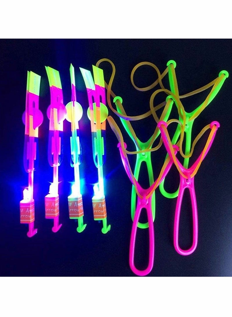 KASTWAVE Rocket Slingshot Flying with LED Lights Glow The Dark Party,12 Launchers + 12 LED Helicopters,Slingshot Amazing Arrow Helicopter Glow Supplies for Kids (24 Pieces) - Image 3