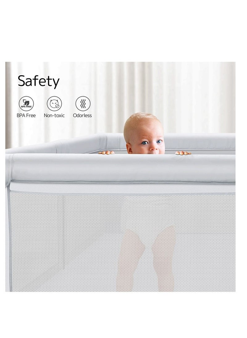 RONBEi RONBEI -Large Playard, Baby Playpen With Carry Bag + Play Mat With Bag, Light Grey, 200L*180W*68H cm  - Image 4