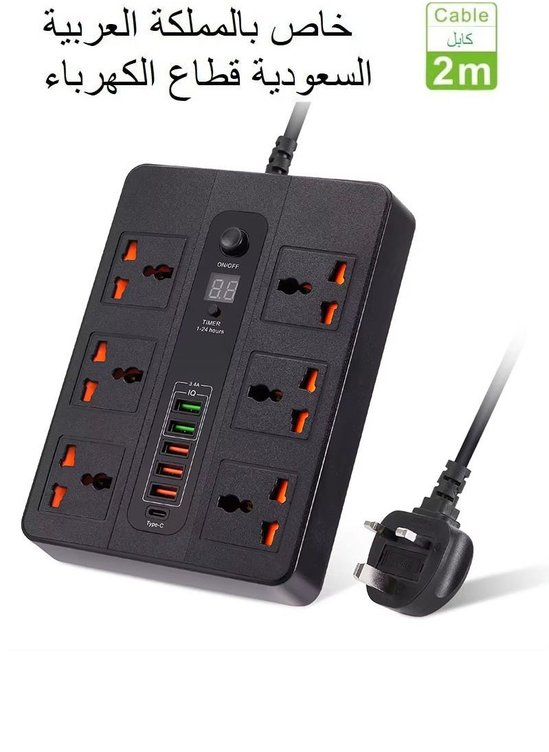 يو إل اتش واي سي مقبس عالمي بطول 2 متر، مقبس USB للشحن، وظيفة التوقيت، قابس تمديد أسود،توصيله كهربائيه،مشترك كهرباء،توصيلة،وصلة كهرباء  - Image 1