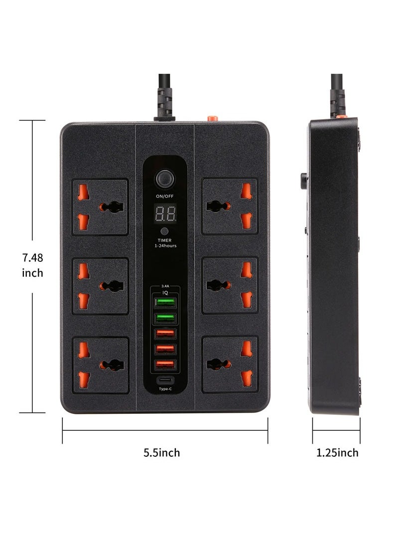 يو إل اتش واي سي - مقبس عالمي بطول 2 متر، مقبس USB للشحن، وظيفة التوقيت، قابس تمديد أسود،توصيله كهربائيه،مشترك كهرباء،توصيلة،وصلة كهرباء - Image 1