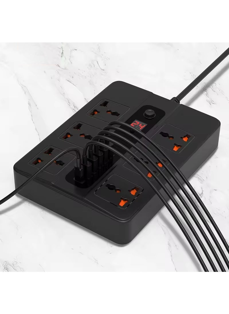 يو إل اتش واي سي - مقبس عالمي بطول 2 متر، مقبس USB للشحن، وظيفة التوقيت، قابس تمديد أسود،توصيله كهربائيه،مشترك كهرباء،توصيلة،وصلة كهرباء - Image 1