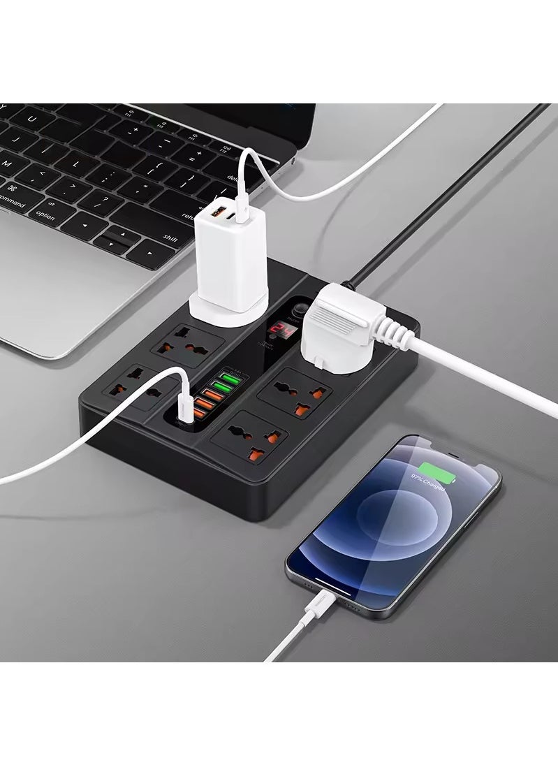 يو إل اتش واي سي - مقبس عالمي بطول 2 متر، مقبس USB للشحن، وظيفة التوقيت، قابس تمديد أسود،توصيله كهربائيه،مشترك كهرباء،توصيلة،وصلة كهرباء - Image 1