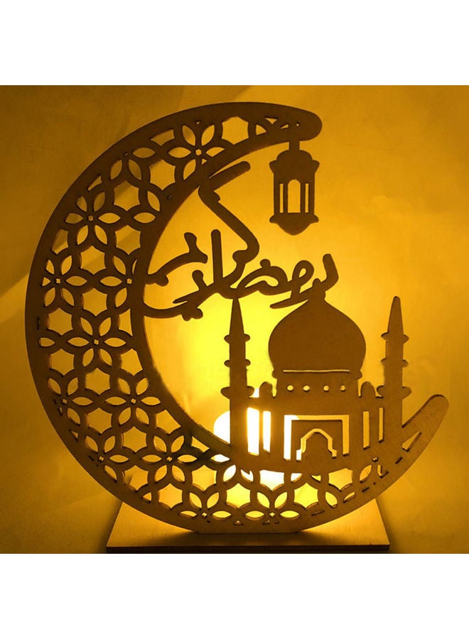 مصباح LED خشبي لرمضان بتصميم مسجد بني 16x6x21سم - Image 2