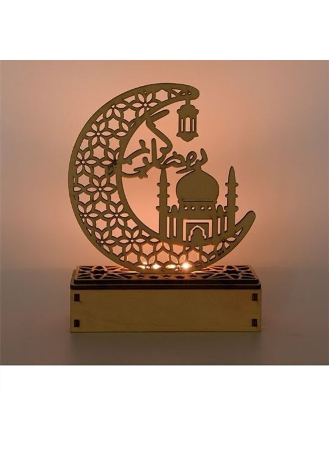 مصباح LED خشبي لرمضان بتصميم مسجد بني 16x6x21سم - Image 1
